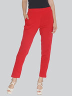 Lyra Cotton Strech Pencil Pant For Women | Mid-Waist | Fashionwear Red