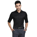 Turtle Men Poly Cotton Slim Fit Black Self Design Party Shirt