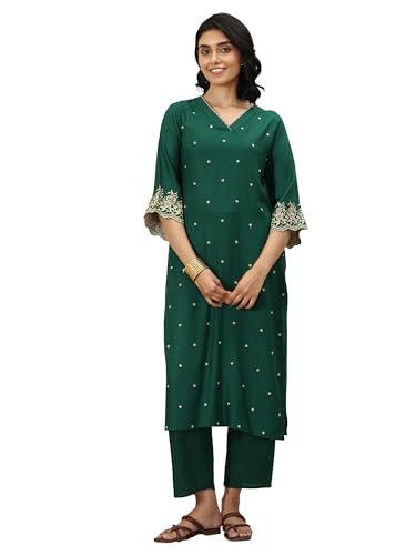 Libas Green Woven Design Rayon Straight Kurta Set For Women (400525Rxxl)