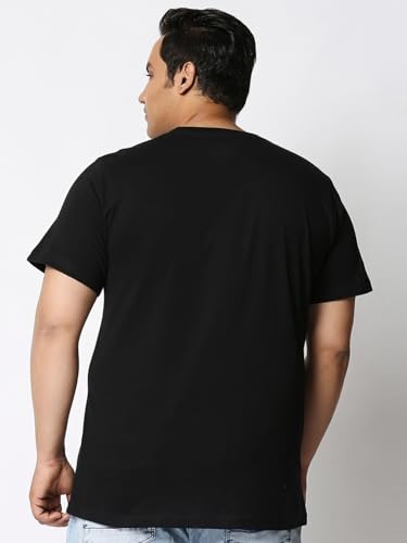 Bewakoof MenS Printed 100% Cotton Plus Size T-Shirt - Regular Fit, Round Neck, Half Sleeves Black