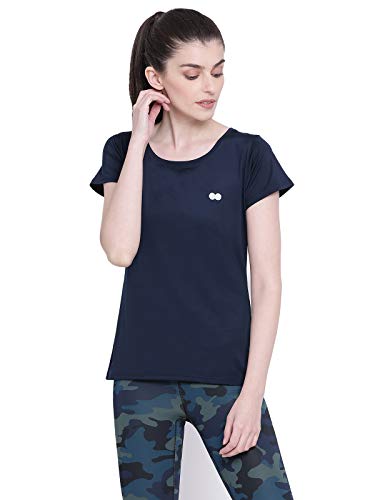 Clovia WomenS Activewear Short Sleeve Sports T-Shirt (At0112P08_Blue_L)