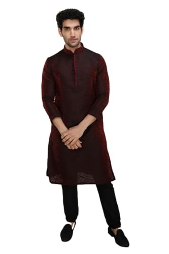 Manyavar MenS Silk Solid Regular Kurta And Churidar Set (Sdes093_Maroon_M)
