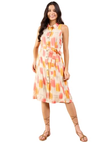 Modeve Women Multicolor A-Line Sleeveless Button Closure Dress_X-Large