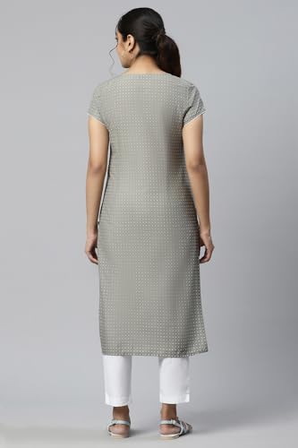 Grey Embroidered Round Neck Ethnic Kurta