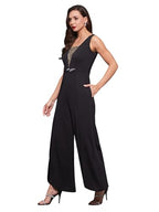 Miss Chase WomenS Black Square Neck Sleeveless Embellished Layered Regular-Length Polyester Jumpsuit (Mcss25D93-84-328-06, Ink B