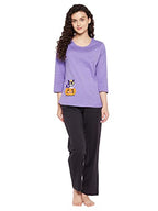 Clovia Womens Halloween Print Top & Solid Pyjama Set (LS0581A12_Purple_S)