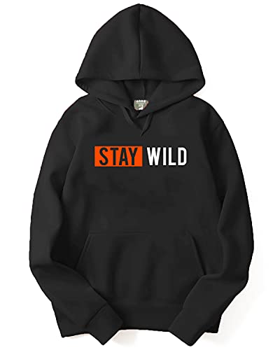 ADRO Men's Cotton Neck Hooded Sweatshirt (H21-M-STAY-BL_Black_XL)