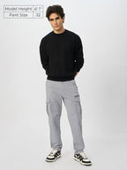 The Souled Store Solids: Stone Grey Men and Boys Straight Fit Cargo Pants Solid Pants