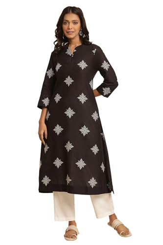 W Women Black Floral Print Cotton A-Line Kurta_24Few11087-221806_L