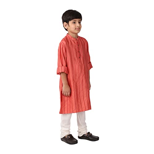 Fabindia Kids Blend Chinese Collar Long Kurta Viscose_Coral