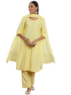 Libas WomenS Silk Blend Self Design Kurta Set (35344_Yellow