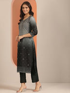 Libas Womens Embellished Muslin Straight Kurta With Trousers And Dupatta