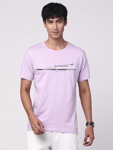 ADRO Mens Graphic Printed 100% Cotton T-Shirt - Regular Fit, Printed T-Shirts for Men (RN24-RAC-PU_Purple_S)