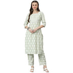 Stylum Women'S Floral Print Rayon Kurta Pant Set (Kpshellmint42_Mint Green, Xl)