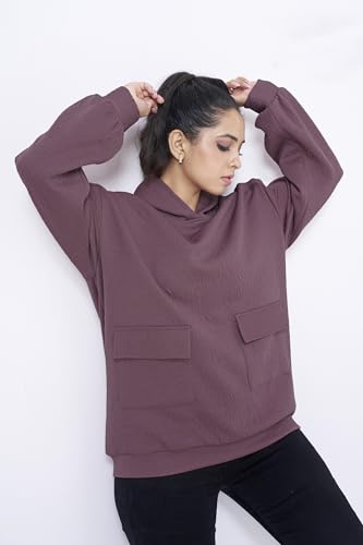 Greciilooks Women Cotton Hooded Neck Solid Regular Fit Hoodie Long Tops Oversized Shirt Pink