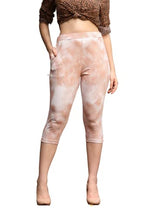 OM SAI LATEST CREATION Womens Tie-Dye Calf Length Capri Cropped Leggings Cotton Lycra Fabric Slim Fit 3/4th | Pants (Grey_L) (S