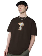 The Souled Store Peanuts: Joe Cool Men and Boys Short Sleeves Round Neck Brown Applique Patch Cotton Oversized T-Shirts