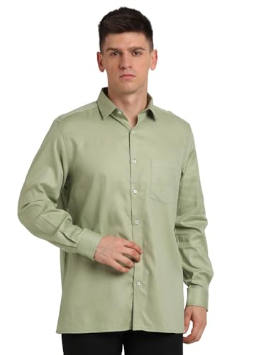 Turtle Men Olive Checkered Full Sleeve Regular Fit 100% Cotton Formal Shirt