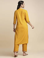 Anubhutee Mustard Floral Embroidered Kurta Pants Suit Set For Women