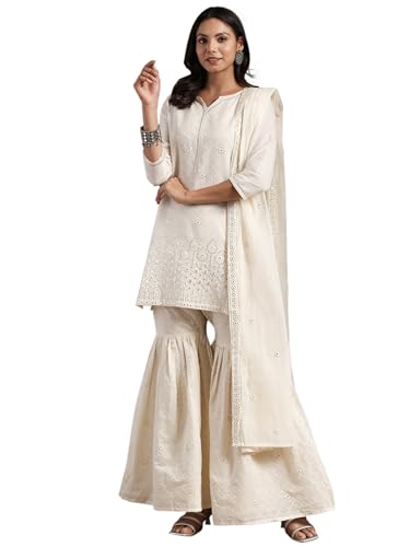 Libas WomenS Cotton Embroidered Kurta Set (27040_Off White_Xl)