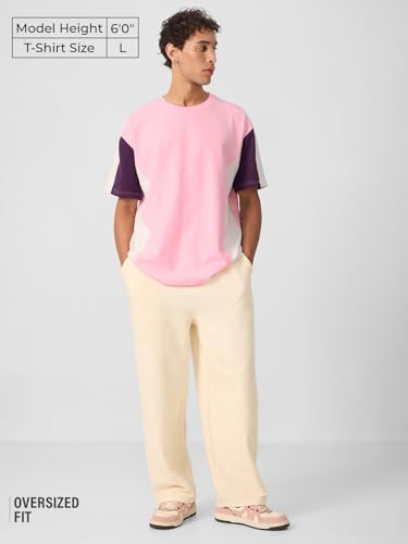 The Souled Store Originals Colourblock : Sapphire Oversized T-Shirt for Men Boys Cotton Casual Half Sleeves Baggy Loose Fit Drop