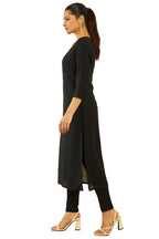 Soch Womens Black Viscose Blend Straight Kurta With Floral Cutdana Work