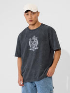 The Souled Store House Of Dragon: Logo Men And Boys Short Sleeves Round Neck Grey Graphic Printed Cotton Oversized T-Shirts