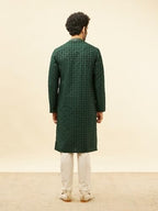 Manyavar Mens Green Art Silk Self Design Kurta Pyjama Set