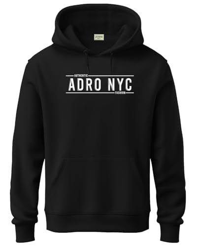 ADRO Printed Cotton Hoodie for Men | Sweatshirt With Regular Fit | H24-ADRO-BL-Medium Black