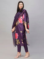 ANNI DESIGNER Womens Cotton Blend Straight Printed Kurta with Pant & Dupatta (Kalai Violet_L_Purple_Large)