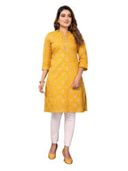 Rangita Mustard Cotton Knee Length Embroidered Straight Kurti | Kurta For Women_Xl