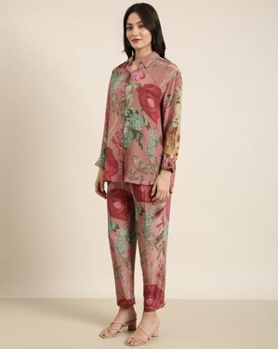 Lookmark WomenS Cotton Blend Floral Printed Full Sleeves Hip Length Button Down Collared Kurti Set | Kurta Set For Women (Az-Lm