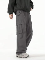 Greciilooks MenS Loose Low Rise Cargo Pants | Baggy 6 Pocket Lower Pant | Casual Cotton Pents | Formal Trousers Grey