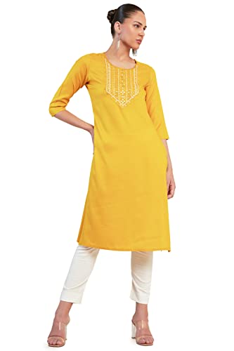 Soch Women Yellow Rayon Embellished Kurta(8907715916577_Yellow_Large)