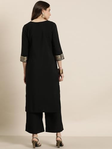 Ziyaa Women Black Color Crepe Straight Foil Printed Kurta And Palazzo Set