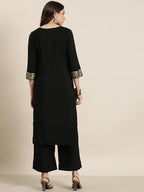 Ziyaa Women Black Color Crepe Straight Foil Printed Kurta And Palazzo Set
