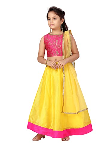 Aarika Girls Silk Readymade Lehenga Choli Set (Lch-22124_Rani-Yellow_8-9 Years)