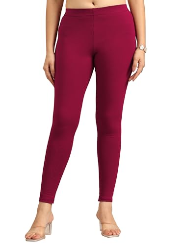 Libas Maroon Solid Cotton Blend Leggings For Women