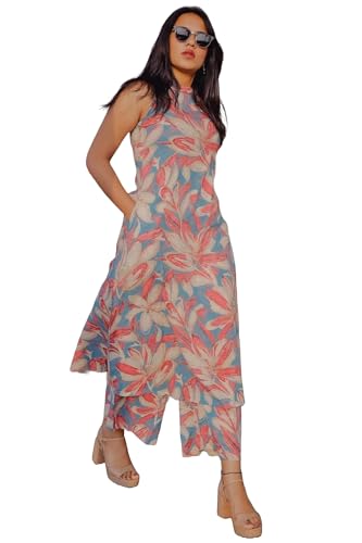 ANNI DESIGNER Womens Rayon Blend Straight Printed Kurta with Pant (VCM Blue_M_Blue_Medium)