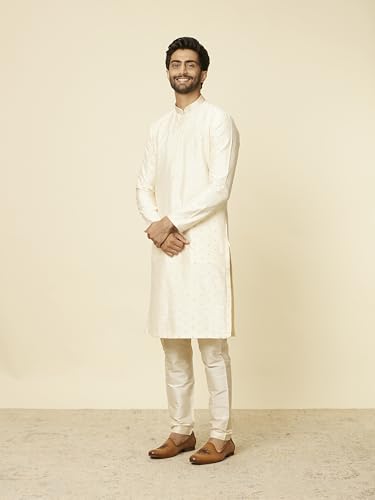 Manyavar Kurta Set For Men, Full Sleeves Mandarin Collar Ethnic Kurta Set For Engagement, Wedding & Party Printed Kurta Set Blen