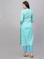 ANNI DESIGNER Womens Cotton Blend Straight Printed Kurta with Pant (Evika Blue-NW_L_Blue_Large)