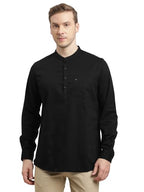 Turtle Men 100% Cotton Slim Fit Black Solid Full Sleeve Kurta Shirt