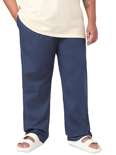 Bewakoof Mens Solid Regular Fit Poplin Cotton Plus Size Pyjama_644687_Blue_6XL