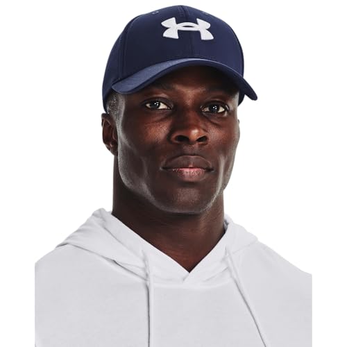 Under Armour Men's Blitzing Cap Stretch Fit, (410) Midnight Navy / / White, Small/Medium