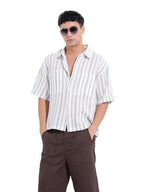 The Indian Garage Co Mens Boxy Fit Vertical Striped Cutaway Collar Half Sleeves Resort Shirt