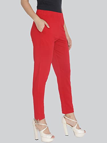 Lyra Cotton Strech Pencil Pant For Women | Mid-Waist | Fashionwear Red