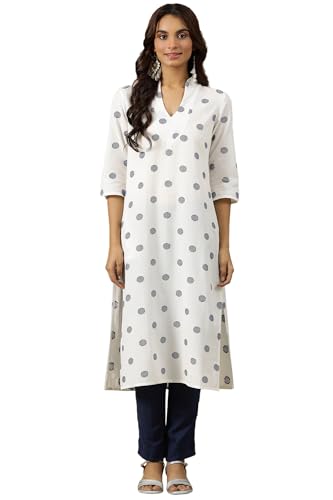 Aurelia WomenS Geometric Printed Straight Pure Cotton Kurta | Lightweight V-Neck Kurta For Women Cotton | Yarn Dyed Kurta For Wo