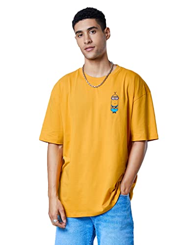 The Souled Store Men Official Minions: Blah Blah Blah Mustard Yellow Printed Oversized T-Shirts Oversized T-Shirts Fashionable T