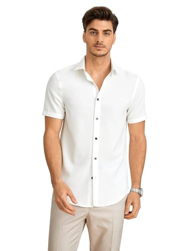 Tagdo MenS Casual Shirt|| Solid Shirt|| Half Sleeve (Half-Shirt-5160-White-Xxl)