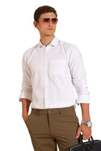 FYLTR Mens Slim Fit Shirt - Dobby Self Design | Full Sleeve | Functional Patch Pocket | White Formal Shirts for Men